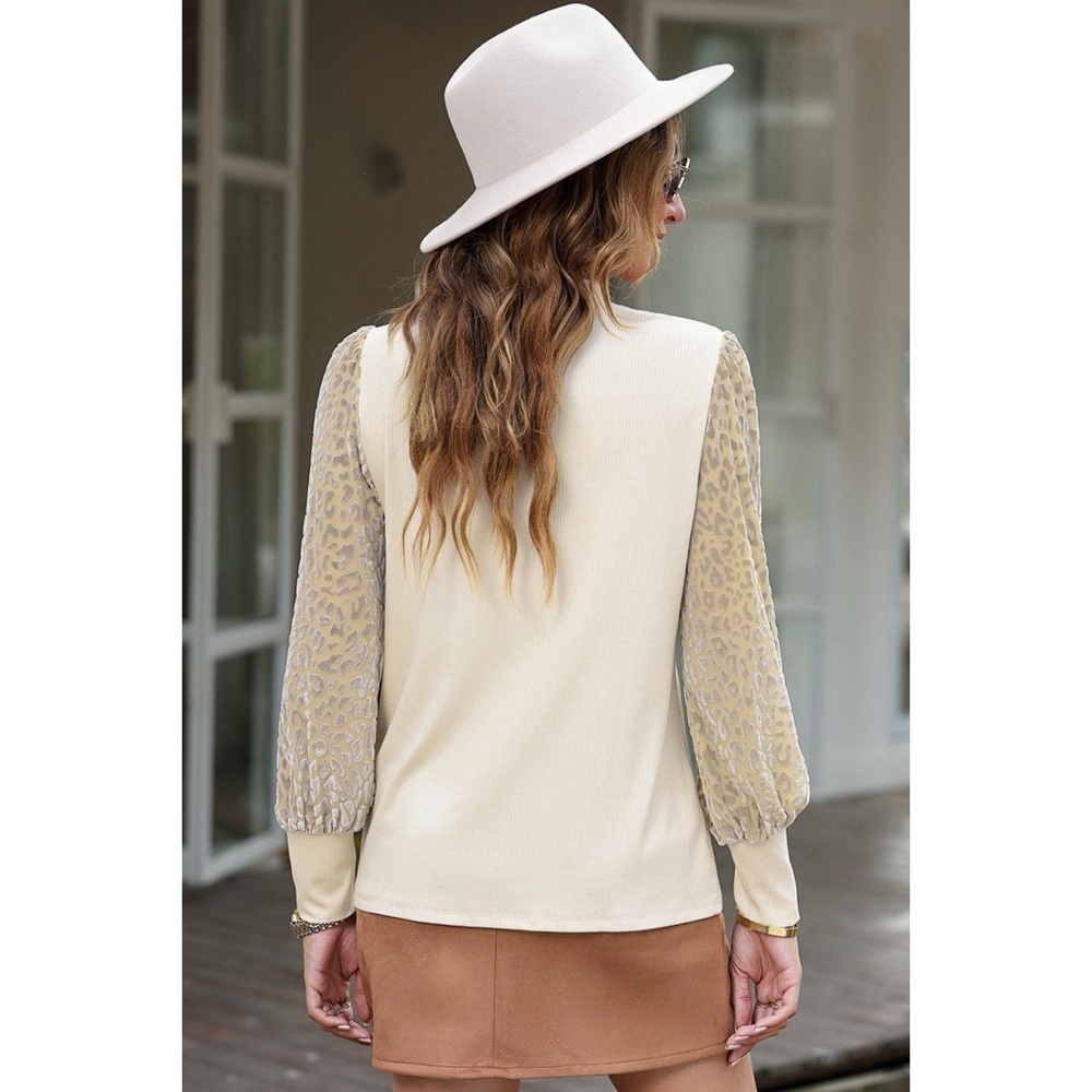 Cream Leopard Sleeve Blouse - Picture 2 of 2